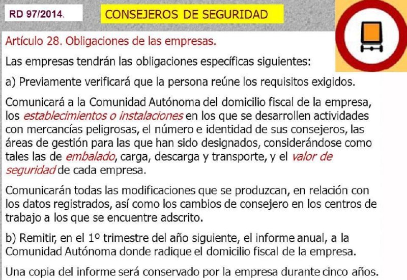 MERCANCIAS PELIGROSAS 36 Anexo II Consejero obligaciones empresas RD97-2014