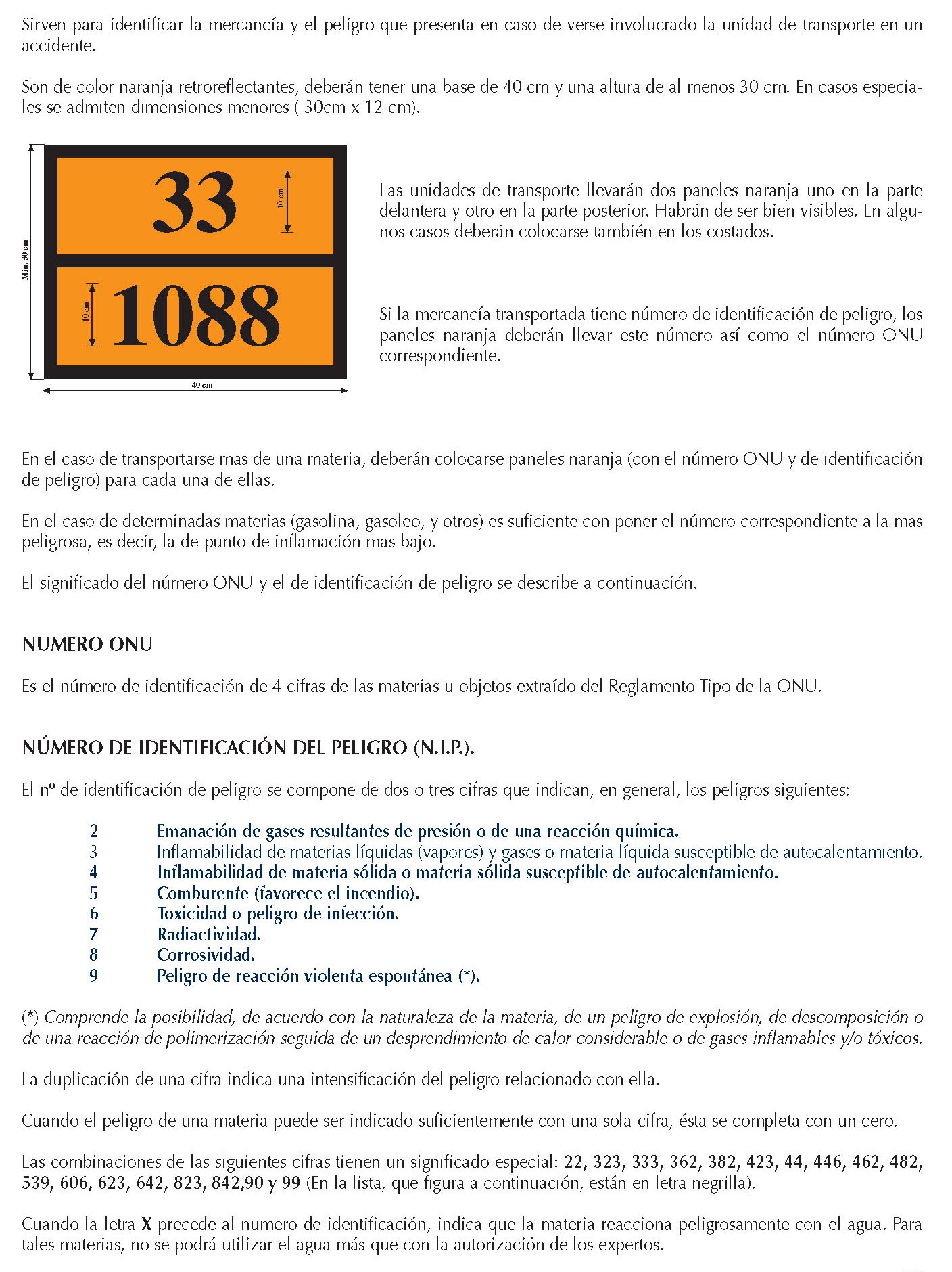 MERCANCIAS PELIGROSAS 010 PANELES NARANJA Y NIP FICHAS EMERGENCIA 2004