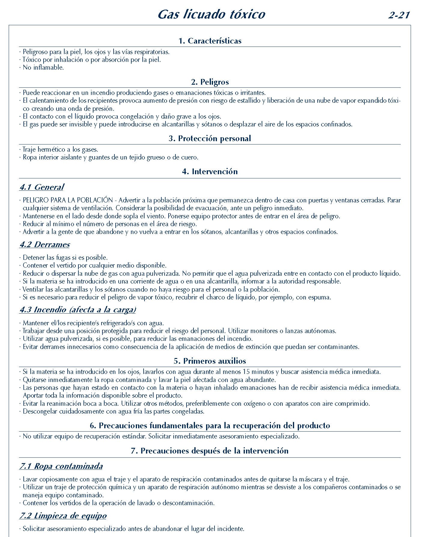 MERCANCIAS PELIGROSAS 126 FICHA 2-21 GAS LICUADO TÓXICO FICHAS EMERGENCIA 2004