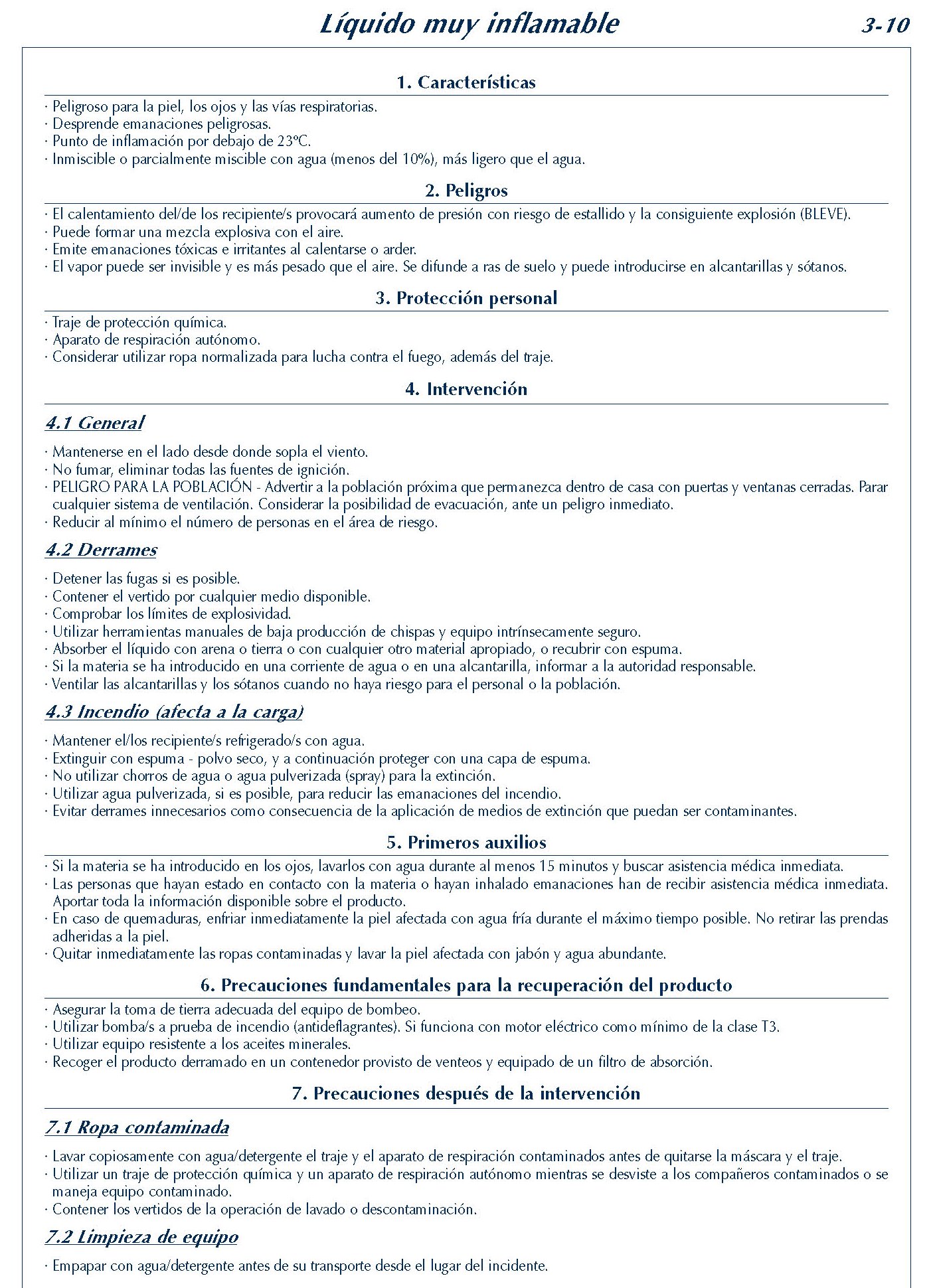 MERCANCIAS PELIGROSAS 155 FICHA 3-10 LIQUIDO MUY INFLAMABLE FICHAS EMERGENCIA 2004