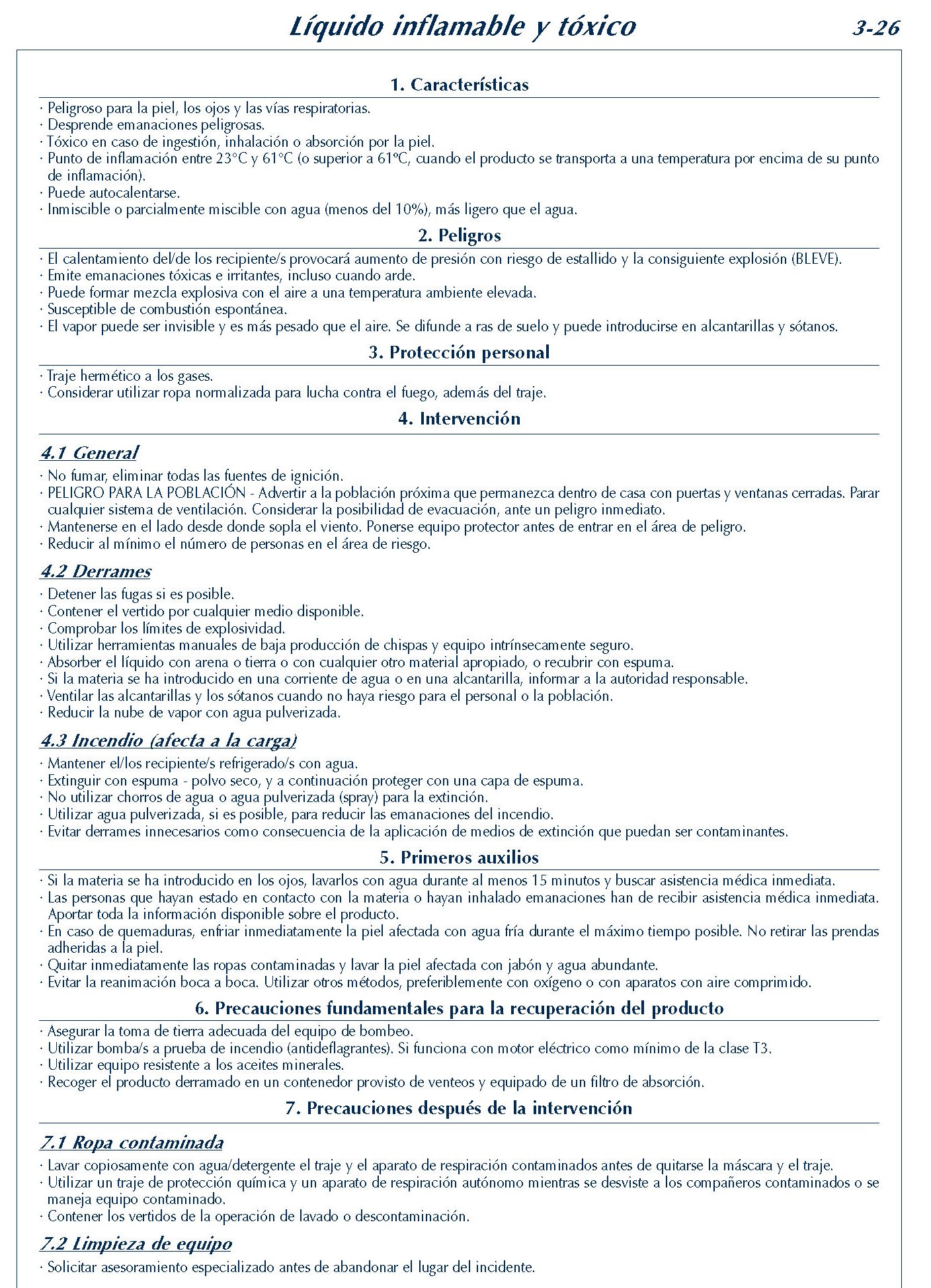 MERCANCIAS PELIGROSAS 173 FICHA 3-26 LIQUIDO INFLAMABLE FICHAS EMERGENCIA 2004