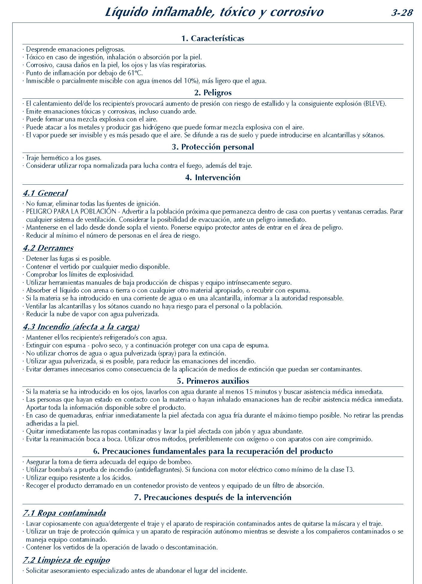 MERCANCIAS PELIGROSAS 174 FICHA 3-28 LIQUIDO INFLAMABLE FICHAS EMERGENCIA 2004