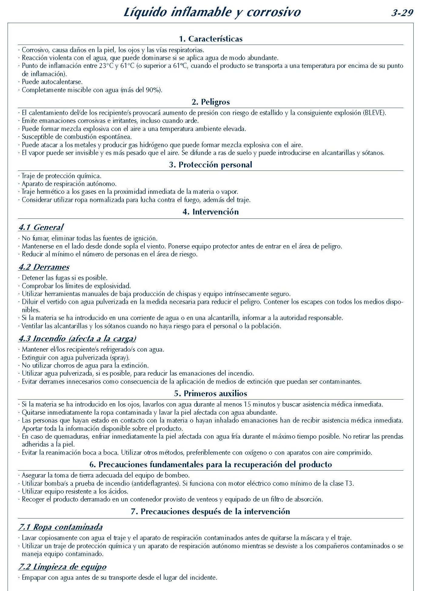 MERCANCIAS PELIGROSAS 175 FICHA 3-29 LIQUIDO INFLAMABLE CORROSIVO FICHAS EMERGENCIA 2004