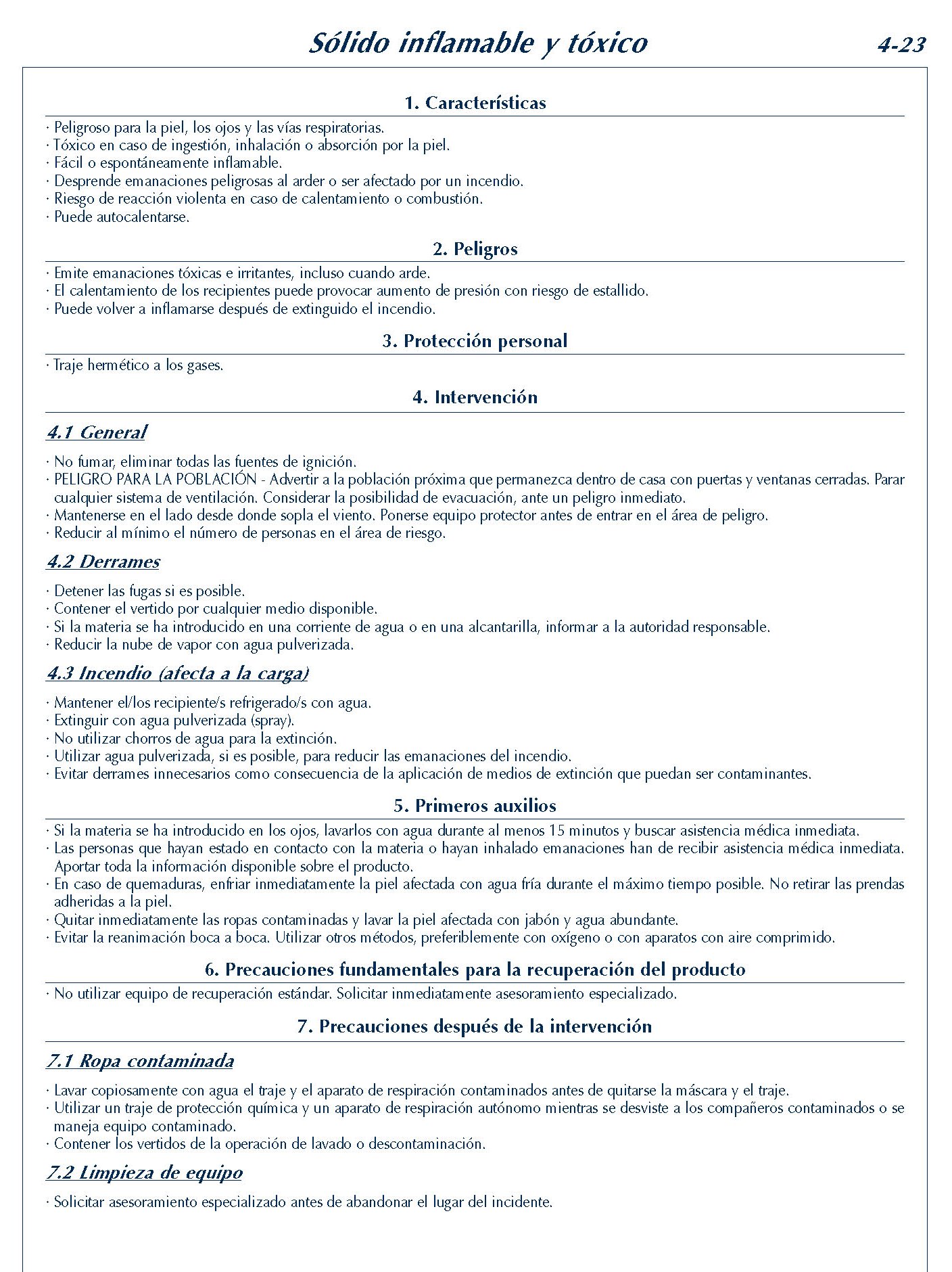 MERCANCIAS PELIGROSAS 206 FICHA 4-22 SOLIDO INFLAMABLE TOXICO FICHAS EMERGENCIA 2004