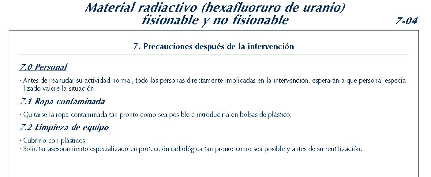 MERCANCIAS PELIGROSAS 299 FICHA 7-04 MATERIAL RADIACTIVO FISIONABLE FICHAS EMERGENCIA 2004
